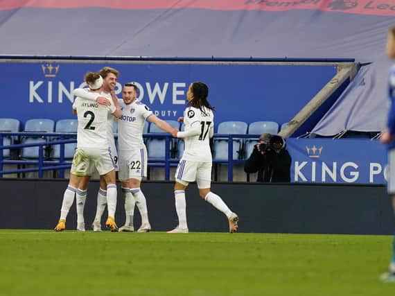 WINNER - Patrick Bamford score Leeds United's second at Leicester City and assisted the third for Jack Harrison. Pic: Getty