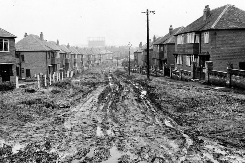 Manston Grove towards Tranquility, Austhorpe Road in February 1953.