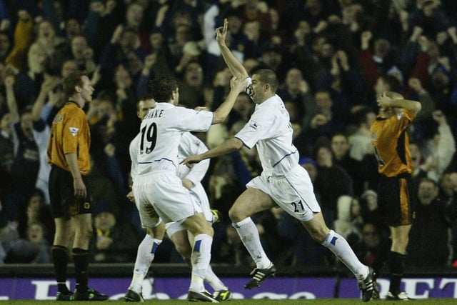Dominic Matteo celebrates after scoring the second goal.