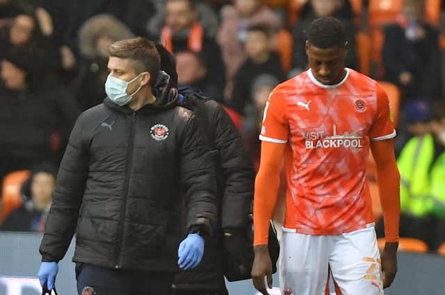 Marvin Ekpiteta became the latest Blackpool player to join the sidelines on Saturday