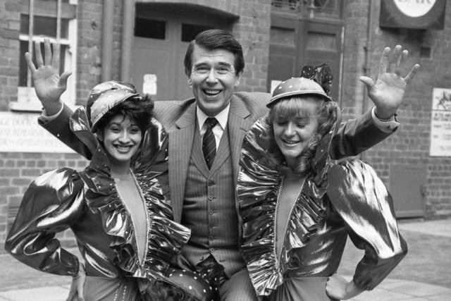 Leslie Crowther, well up the ladder to success with his popular ITV game show The Price is Right, gets ready to leap into action for a summer season at the Grand Theatre in Blackpool. And on hand to help him are his assistants Jayne Bonsoi and Lee Cobin