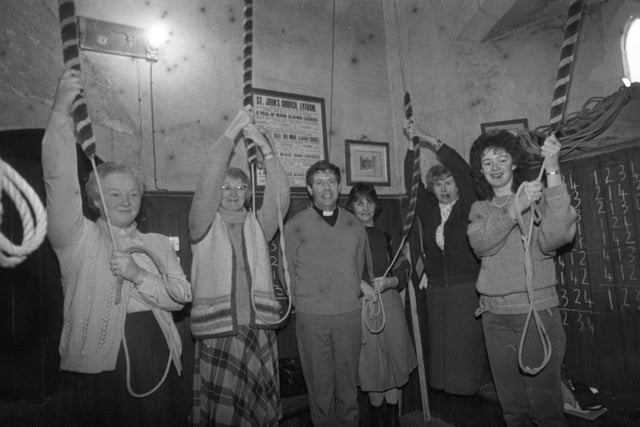 The ladies who chime the rounds at St John's Church in Lytham are well into the swing of things, pictured here with the vicar the Rev John Carlisle, and reporter Gill Brindle (pictured far right)