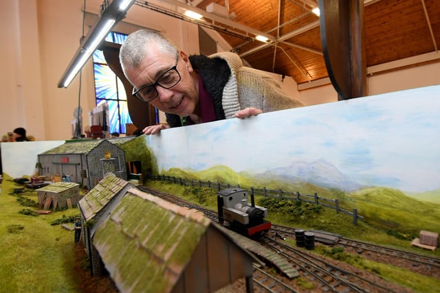 Mark Surr pictured with his train set at the show