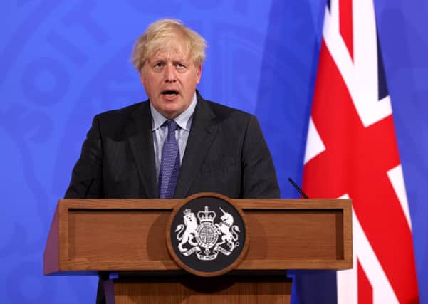 Prime Minister Boris Johnson, during a media briefing in Downing Street on Monday night.