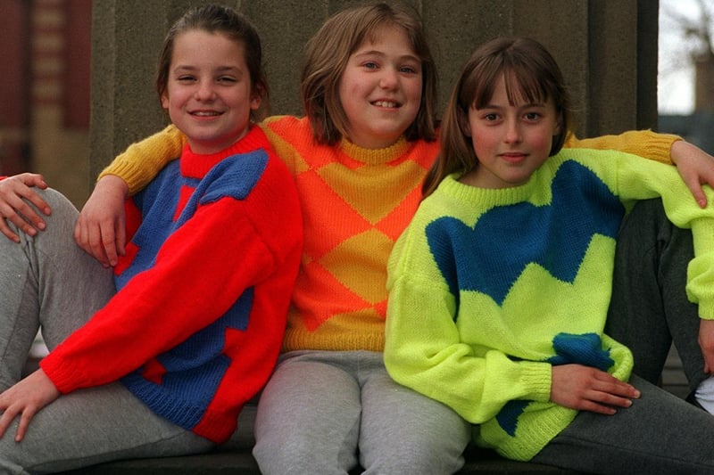 Pupils from Oyster Park School took part in a knitwear fashion show in the Old Court Room at Wakefield, Town Hall. Pictured are Gemma Williamson, Sheena Adlington and Lucy Wilson.