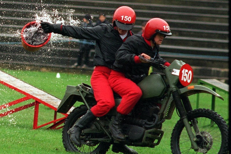 Members of the Wolds Wagoners motorcycle display team are pictured during their display at the Rotary Club of Wakefield's annual charity gala at Clarence Park in May 1997.