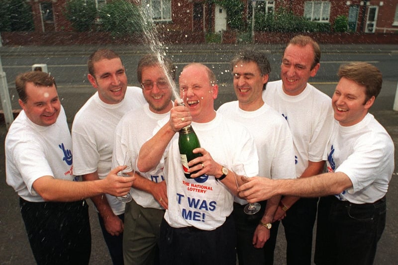 This seven strong syndicate from Senior Cars were celebrating after scooping £70,216 on The National Lottery. Pictured, from left, are Chris Hall, John Mason, Derek Howland, Paul Leeming, Roger Laister, Robert Copley and Steve Park.