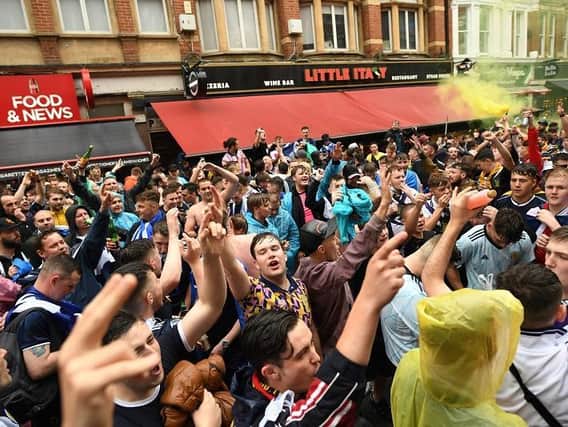 Scottish fans gather in Leicester Square in central London