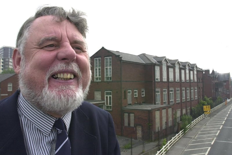 Humanitarian Terry Waite visited Leeds. He is pictured outside the former St Charles School.