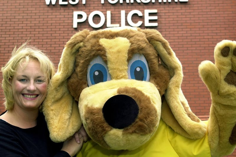 PC Donna Kettlewell, the new neighbourhood watch co-ordinator for South Leeds is pictured at Holbeck Police Station in August 2000 with their Bloodhound mascot.