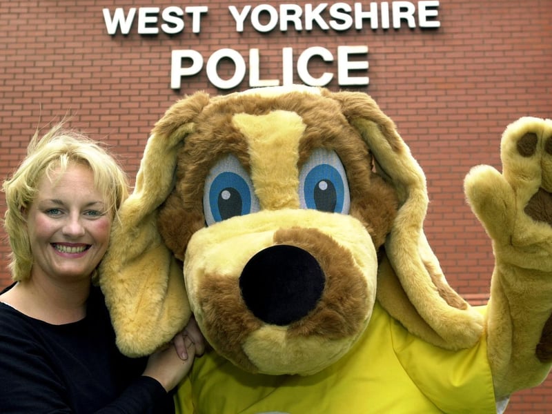 PC Donna Kettlewell, the new neighbourhood watch co-ordinator for South Leeds is pictured at Holbeck Police Station in August 2000 with their Bloodhound mascot.
