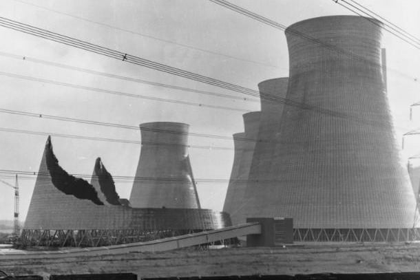 Two of the three 350ft cooling towers in Ferrybridge, Yorkshire, which collapsed in a 100mph gale causing £2 million of damage.