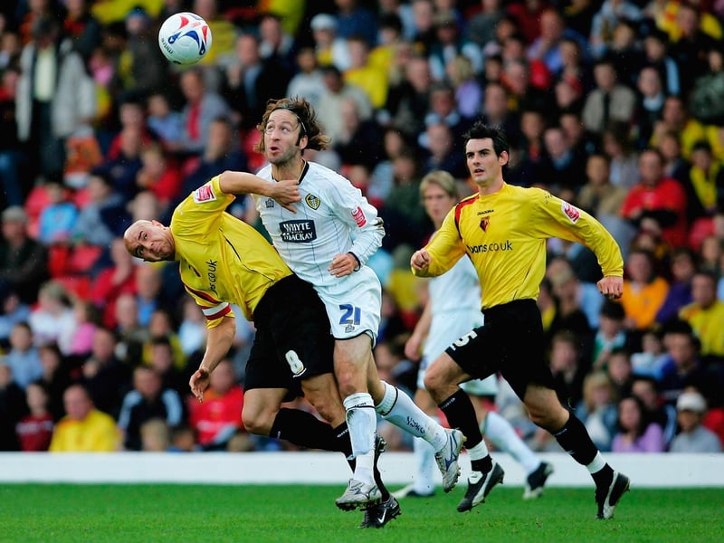 Shaun Derry battles with Watford's Gavin Mahon during the Championship clash at Vicarage Road in October 2005.