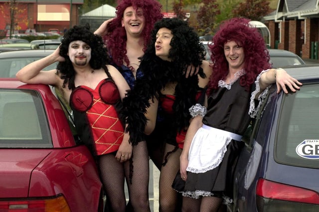Staff at Asda Killingbeck are dressed up for The Rocky Horror Picture Show which was to be shown as a drive in movie at the store's car park. Pictured are David Middleton, Nick Berkeley, Marc Edwards and Michael Richardson.