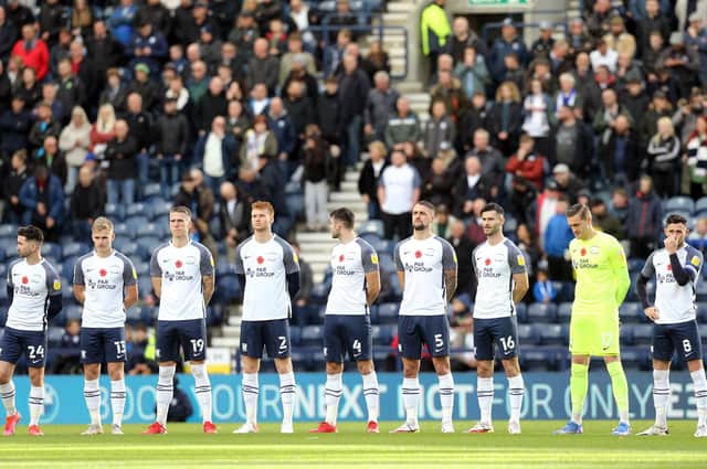 The Preston North End team ahead of the minute's silence before kick-off at Deepdale