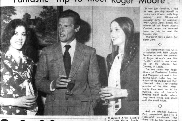 This YEP cutting from September 1974 reads how Margaret Artle from Cross Gates won our competition to meet Roger Moore. She took her sister Jane for company.