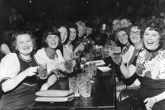 Members of Women's Circle and their husbands had a lively night at the Leeds  Hofbrauhaus in November 1974.
