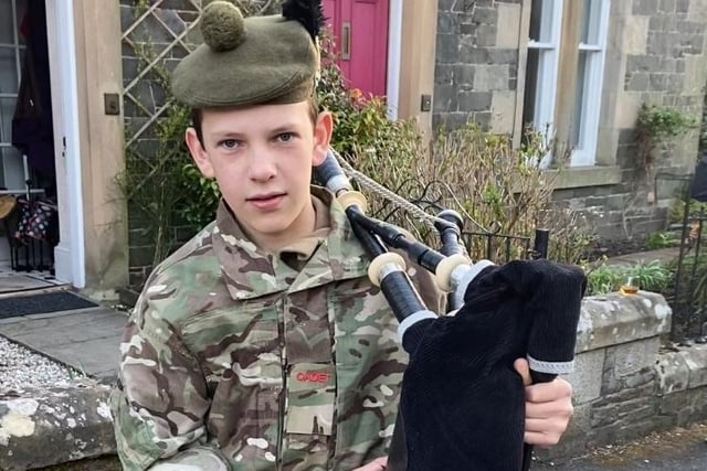 Army Cadet piper Angus Campbell, 12, from Galashiels.
