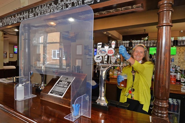 Open for business...Angie Denison of the Nags Head in Market Harborough.