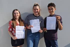 HSDC College students celebrating their results Lucy Dunning, Isabelle Hall and Thomas Heasman