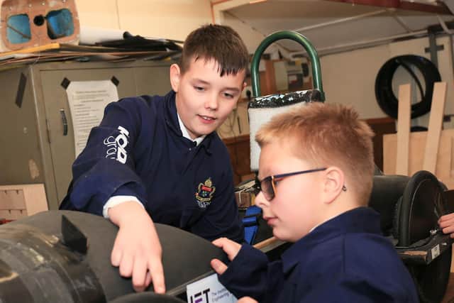 Pupils with the Greenpower electric car
