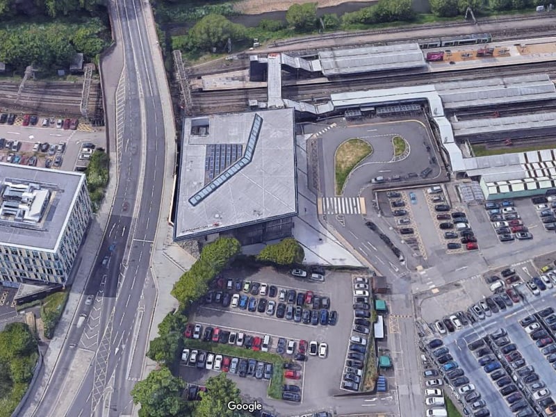 An aerial view of the current station