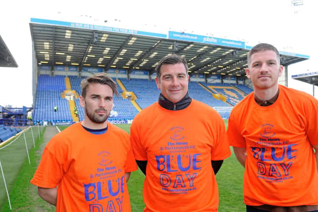 Happier times. Ricky Holmes, Richie Barker (centre) and Ben Chorley pledge their support to The News' Blue Day Appeal in March 2014. Picture: Ian Hargreaves