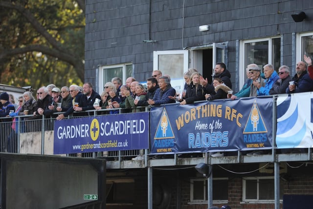 A large crowd watch Worthing' Raiders' 34-32 National two south win over Barnes at Roundstone Lane / Picture: Stephen Goodger