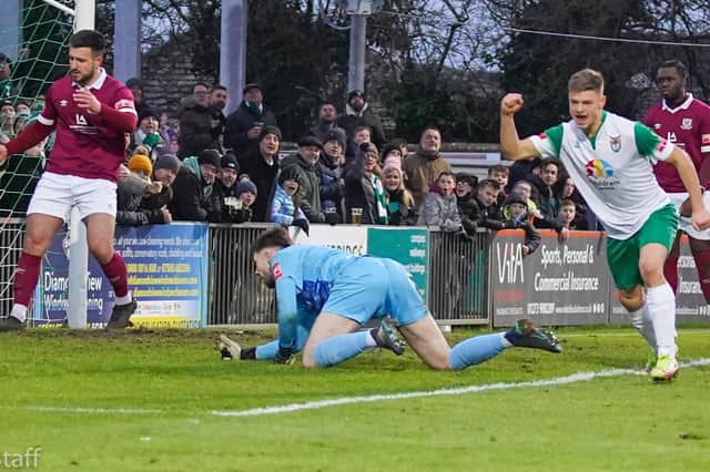 Action and goal celebrations from the Rocks' 2-0 win over Potters Bar in the Isthmian premier division at Nyewood Lane / Pictures: Lyn Phillips and Trevor Staff
