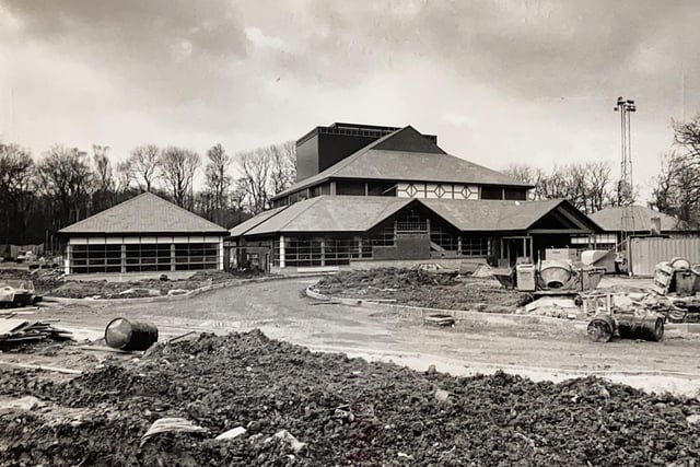 The Hawth being built . The theatre opening in April 1988