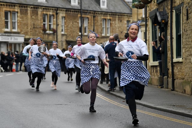 Action from the Olney Pancake Day Race 2022. Photos: Jane Russell