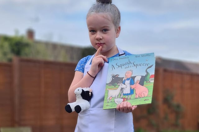 Lilly, seven, as the little old lady from Julia Donaldson's A Squash and a Squeeze