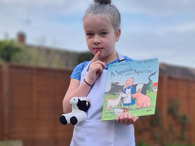 Lilly, seven, as the little old lady from Julia Donaldson's A Squash and a Squeeze