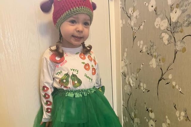Sydney Rose, 2, as The Very Hungry Caterpillar