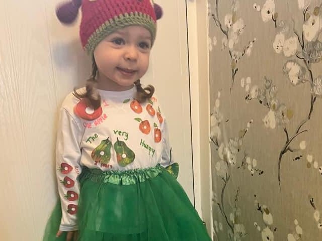 Sydney Rose, 2, as The Very Hungry Caterpillar