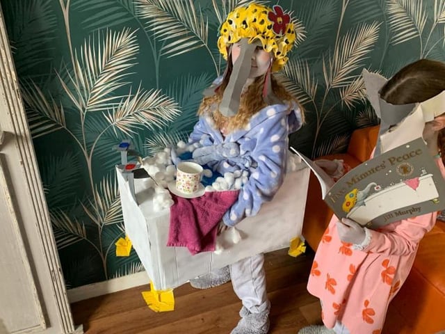 Dotty, eight, and Ethel, six dressed as Five Minutes' Peace