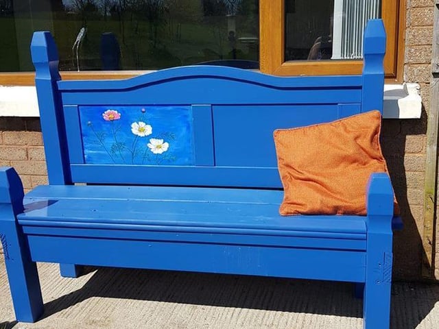 Claire Thompson: "Recycled bed is now a bench".