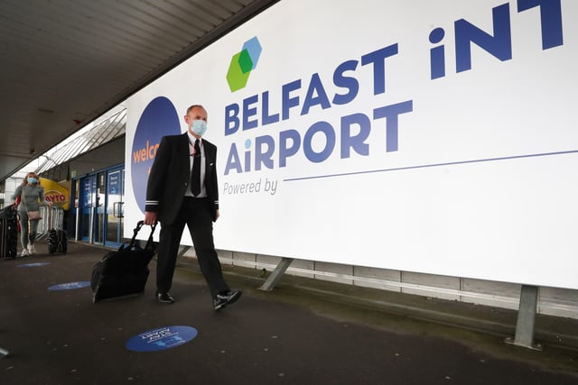 Press Eye - Belfast - Northern Ireland - 15th June 2020 -  

General view of  passengers and aircraft crew arriving at Belfast International Airport as  passenger flights resume