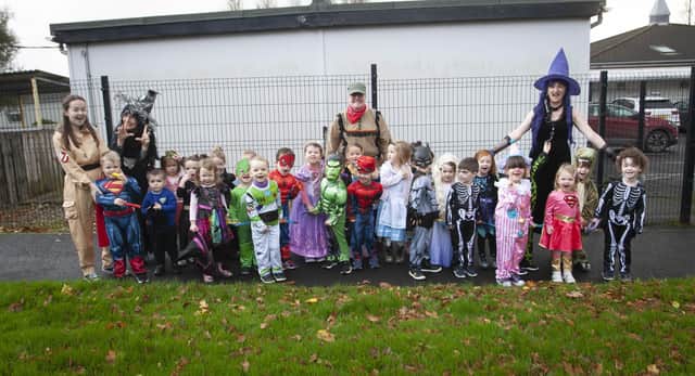 Mrs. Mary Grace and nursery class at Hollybush PS pictured during Halloween Festivities this week at the school. (Photos: Jim McCafferty Photography)