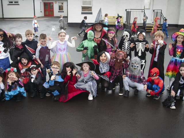Mrs. Brolly with her P3 class at Hollybush on Wednesday.