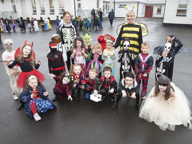 Mrs. Houston with her P2 class at Hollybush on Wednesday.