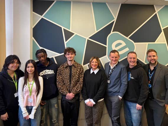 Anya Nicole Valz, Amy Clements, Blesses Pedzen, Lee Davis, Gemma Nichols, Simon Ingram, Paul Marsh (Express FM), David Lycett (l to r)