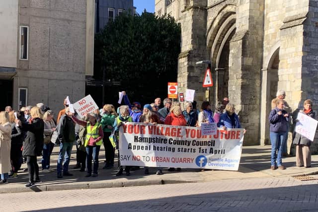 Residents protesting in Winchester against the Hamble quarry application. Image: LDR