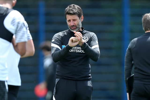 Danny Cowley during Pompey pre-season training. Picture: Chris Moorhouse