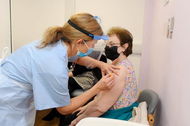 The Portsmouth NHS Covid-19 Vaccination Centre at Hamble House based at St James Hospital opened on Monday, February 1.

Pictured is: Diane Senior (74) from Cosham, having her vaccination.

Picture: Sarah Standing (010221-1944)
