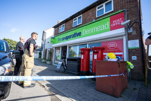 A fire has damaged the Cooperative shop in Denmead, with multiple fire services in attendance, along with a police exclusion area and road closure.
Pictured - Cooperative shop in Denmead after the fire had been put out.
Photos by Alex Shute