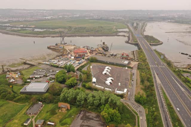 Aerial photos appear to show Portsmouth's new coronavirus testing centre being constructed. Picture: Solent Sky Services