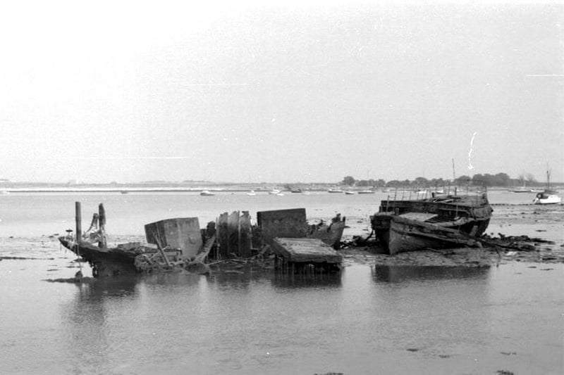 Wrecks in the harbour at Portchester, taken in the mid 1970's. It's believed that the prominent wreck is that of Viva, a Gosport Ferry built in the 1890's. Picture: Tom Glover