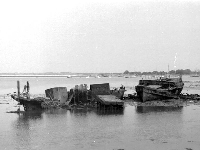 Wrecks in the harbour at Portchester, taken in the mid 1970's. It's believed that the prominent wreck is that of Viva, a Gosport Ferry built in the 1890's. Picture: Tom Glover
