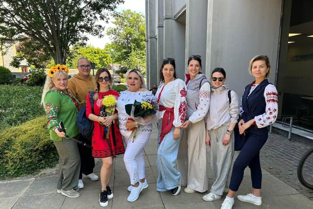 Walkers wearing traditional Vyshyvankas